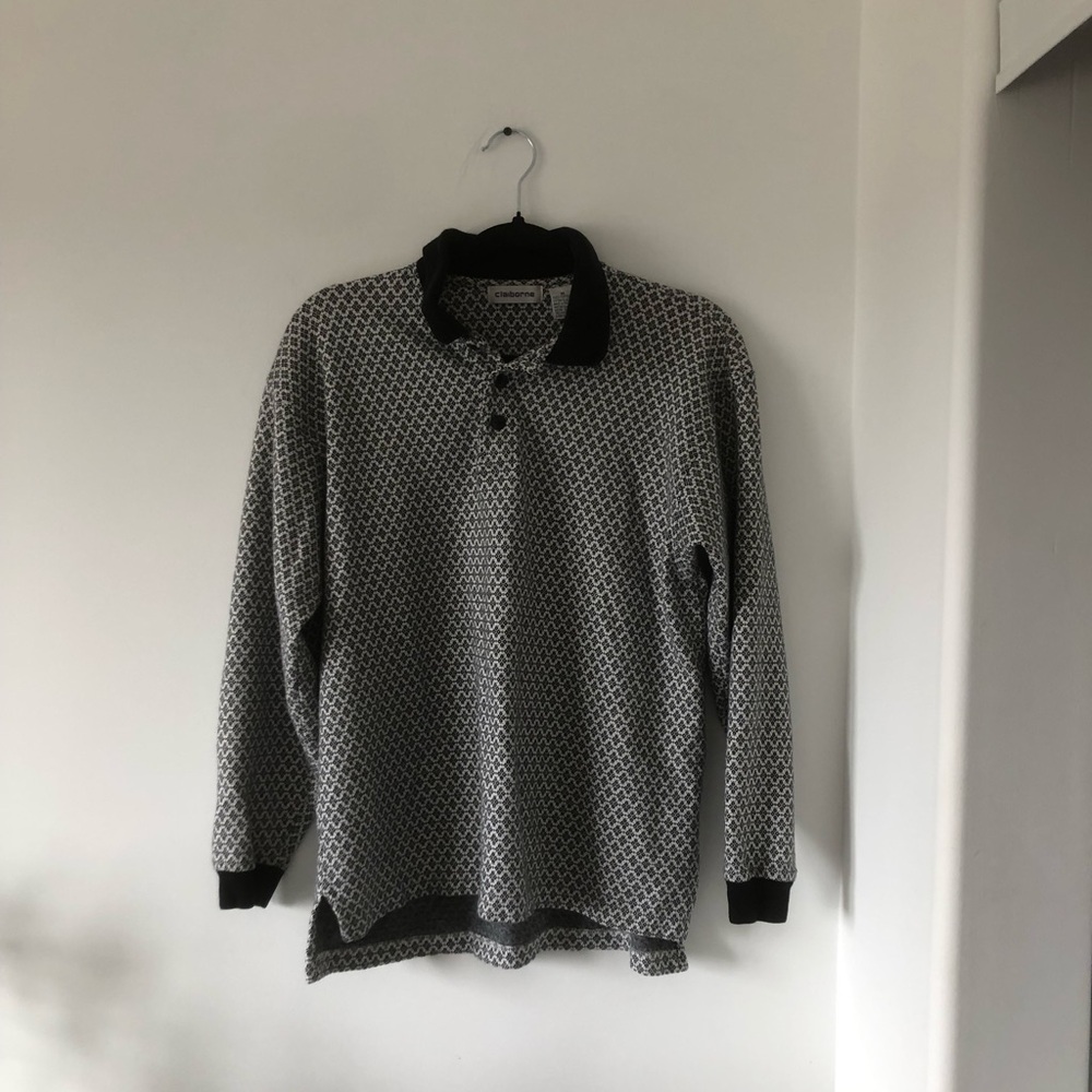 Vintage‎ Claiborne Black & White Geometric Polo Sweater | Size M
